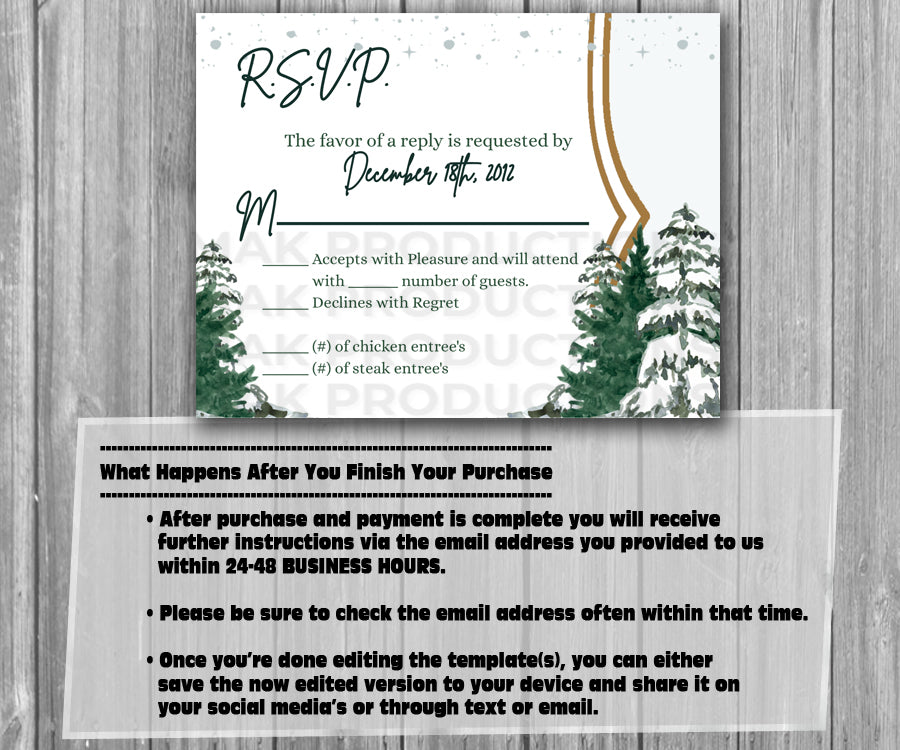 39-45 Wedding Stationary Set - Green and White Winter Trees