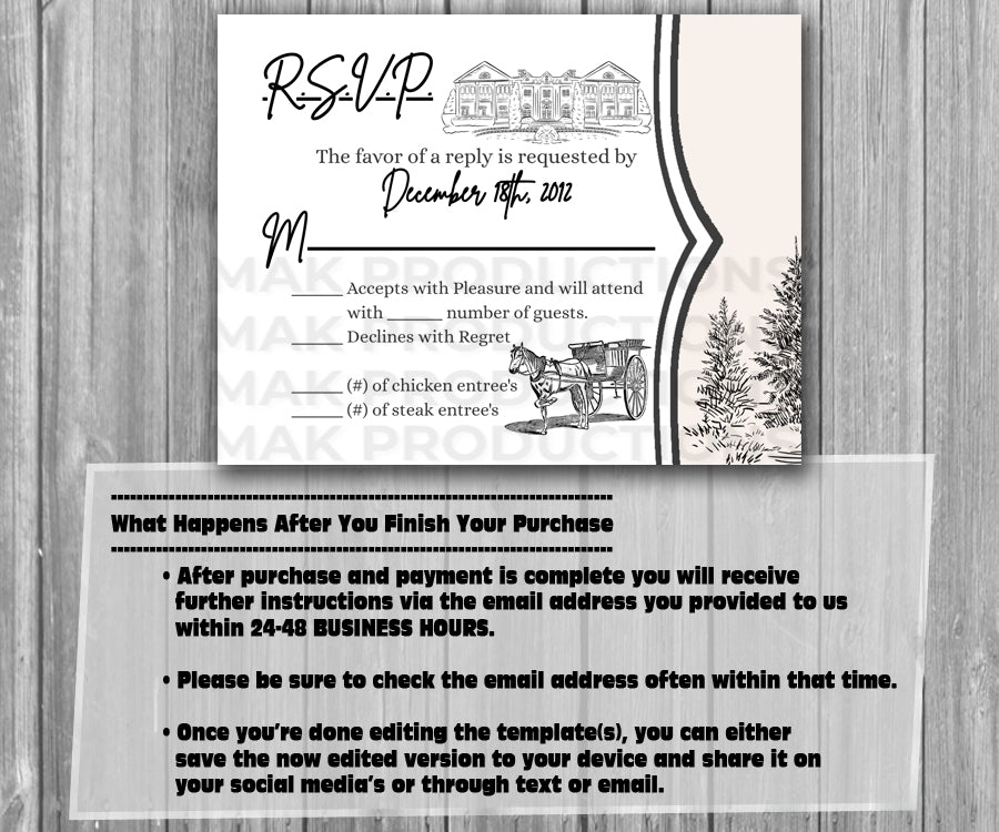 39-45 Wedding Stationary Set - Cream and Black Mansion Horse Carriage