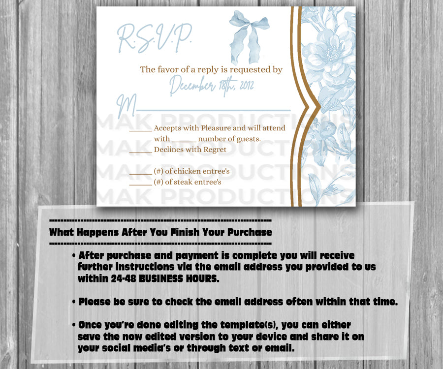 39-45 Wedding Stationary Set - Blue, White, and Gold Floral Flower Stripe Pattern