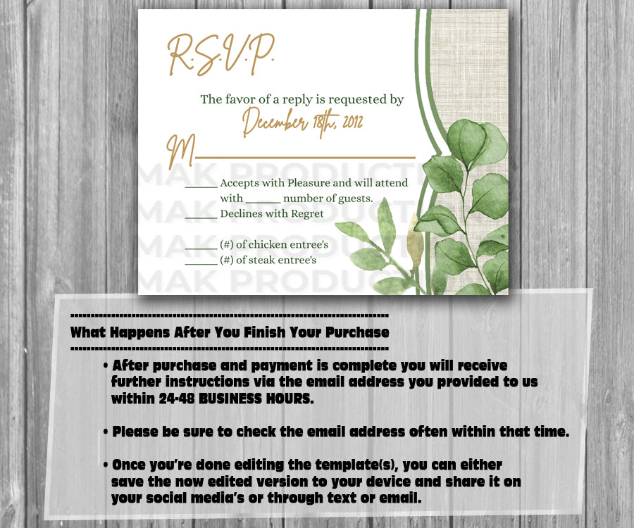 39-45 Wedding Stationary Set - Green and Gray Botanical Floral Plant Leaves