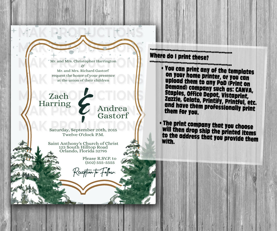 39-45 Wedding Stationary Set - Green and White Winter Trees