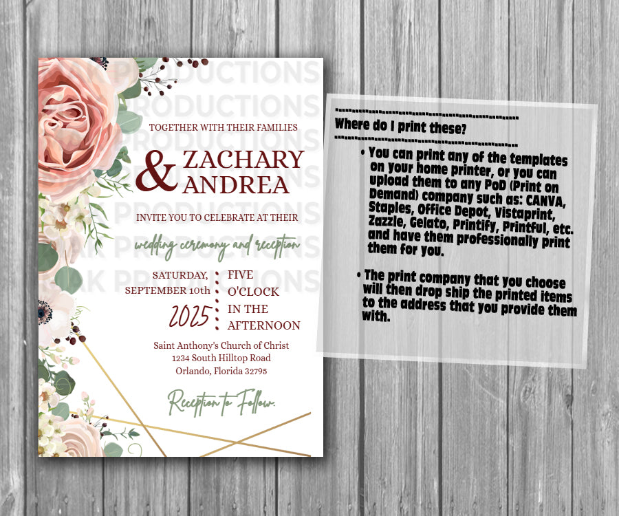 39-45 Wedding Stationary Set - Geometric Rose on White