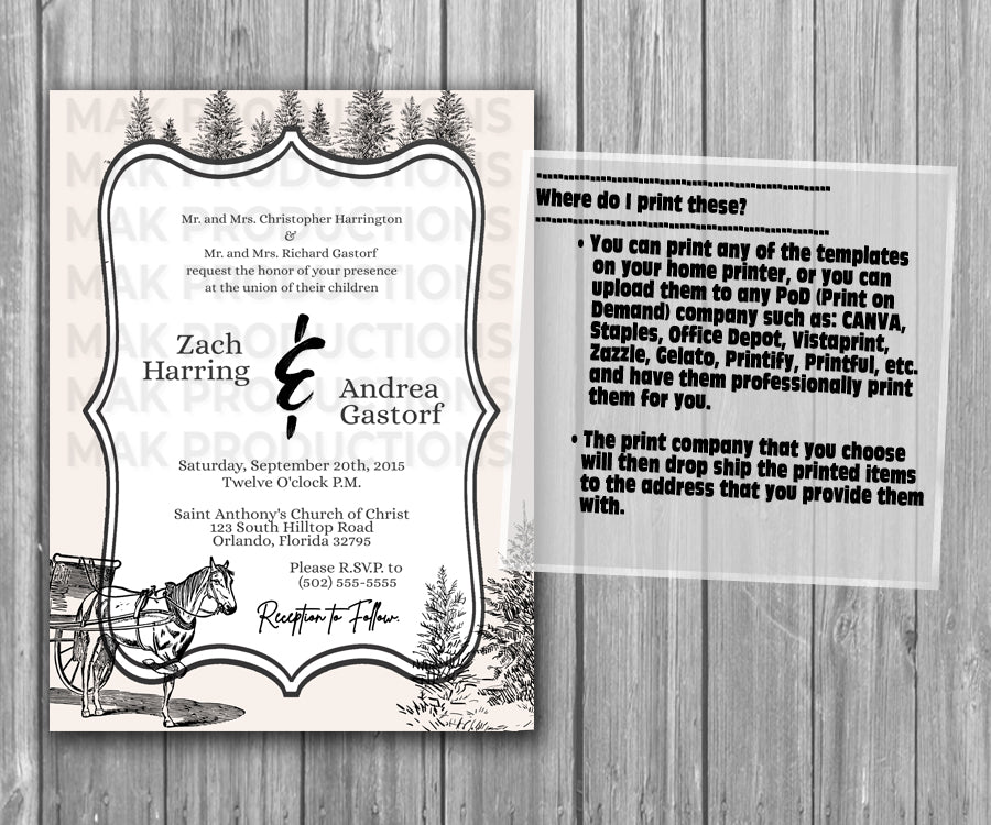 39-45 Wedding Stationary Set - Cream and Black Mansion Horse Carriage