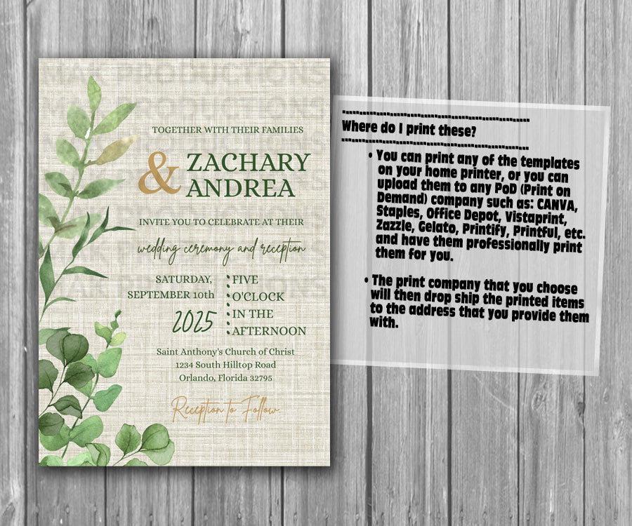 39-45 Wedding Stationary Set - Green and Gray Botanical Floral Plant Leaves