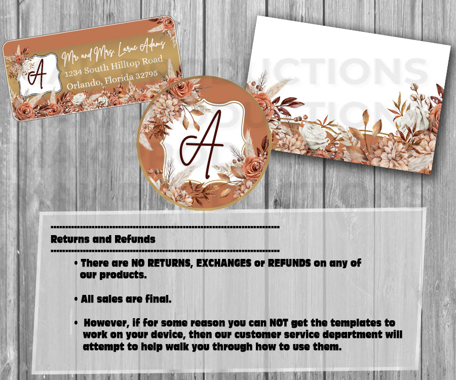 39-45 Wedding Stationary Set - Brown Bohemian Rust Floral