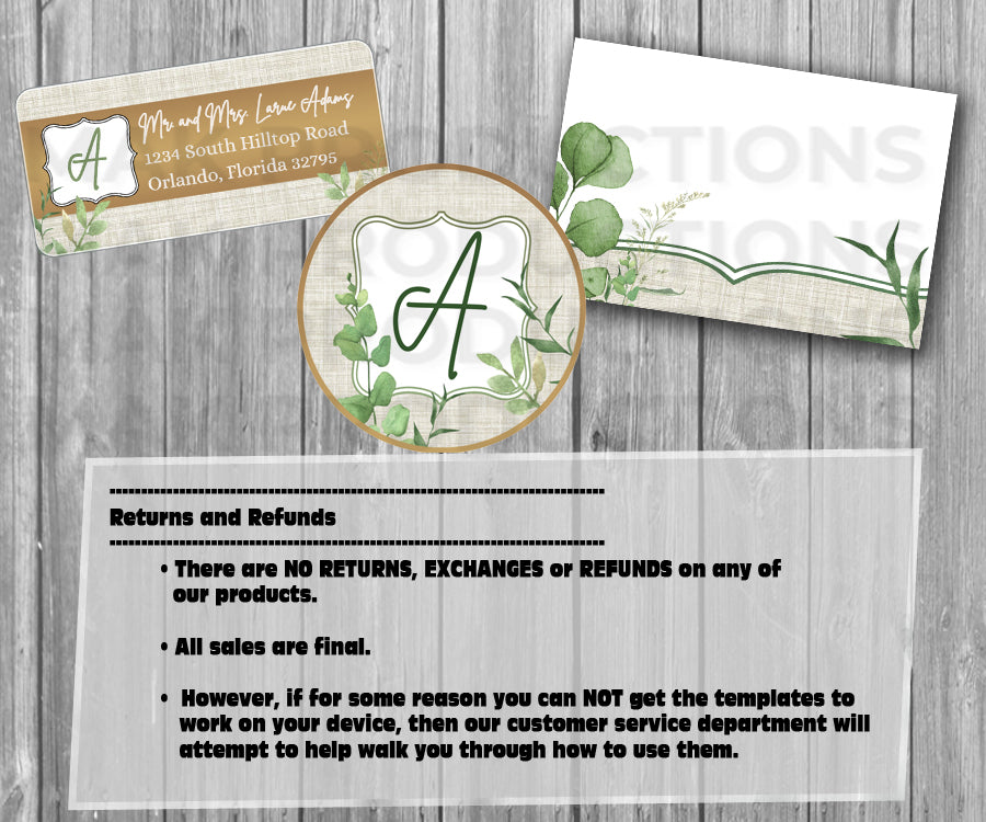 39-45 Wedding Stationary Set - Green and Gray Botanical Floral Plant Leaves