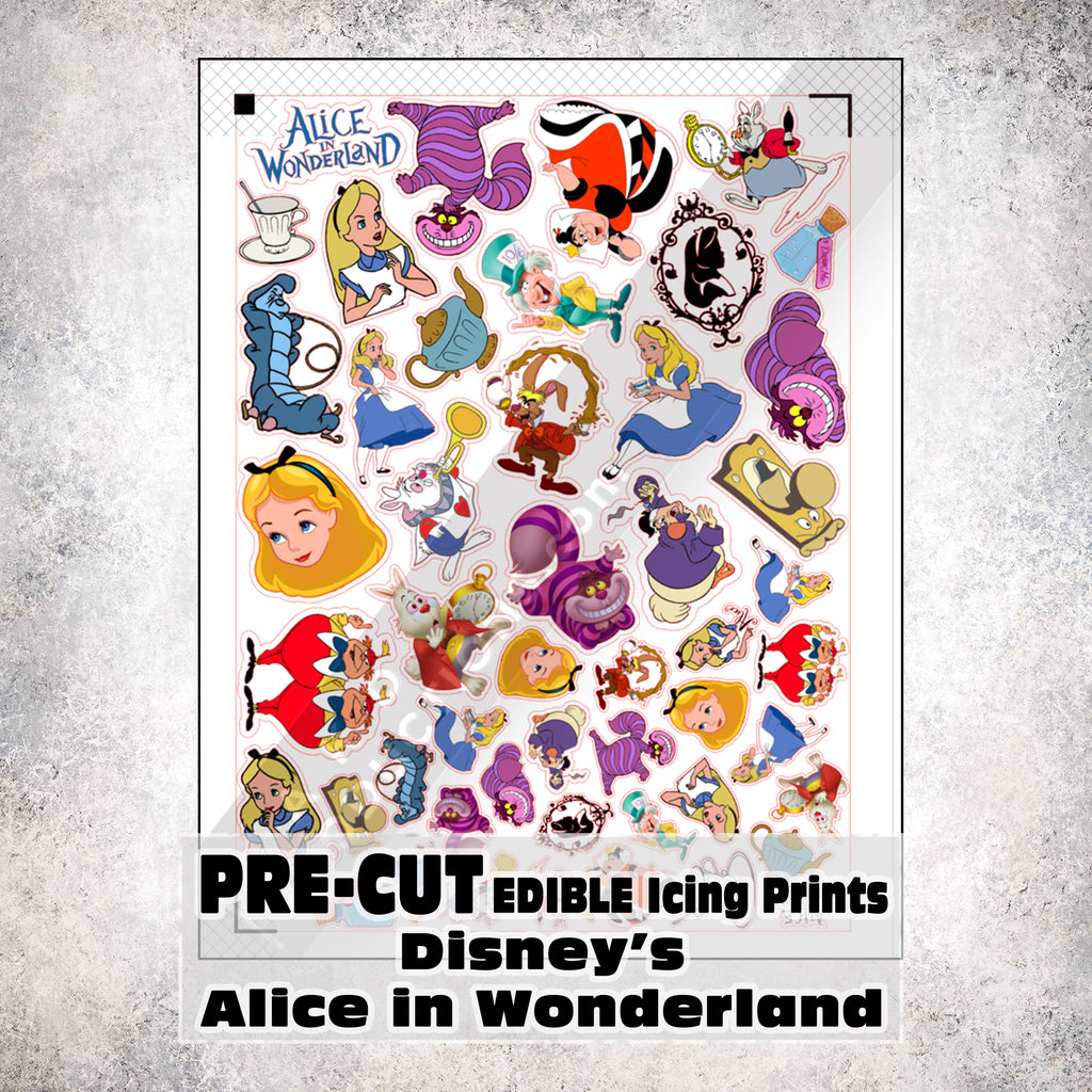 MAK D Productions Pre-Cut Edible Printed Alice in Wonderland 001 Icing Sugar Sheet Fondant Cake / Cup Cake Decoration Graphics