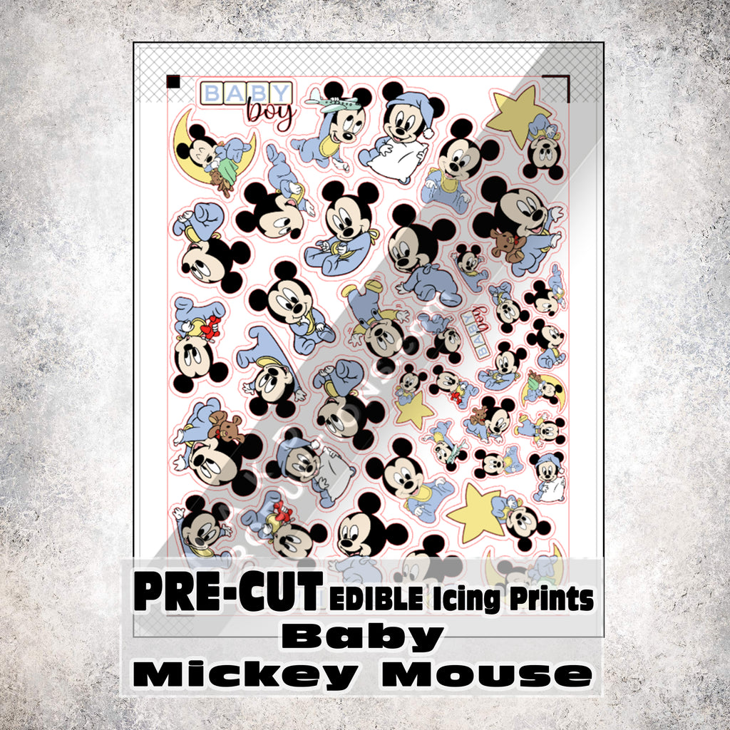 MAK D Productions Pre-Cut Edible Printed Baby Boy Mickey Mouse Icing Sugar Sheet Fondant Cake / Cup Cake Decoration Graphics