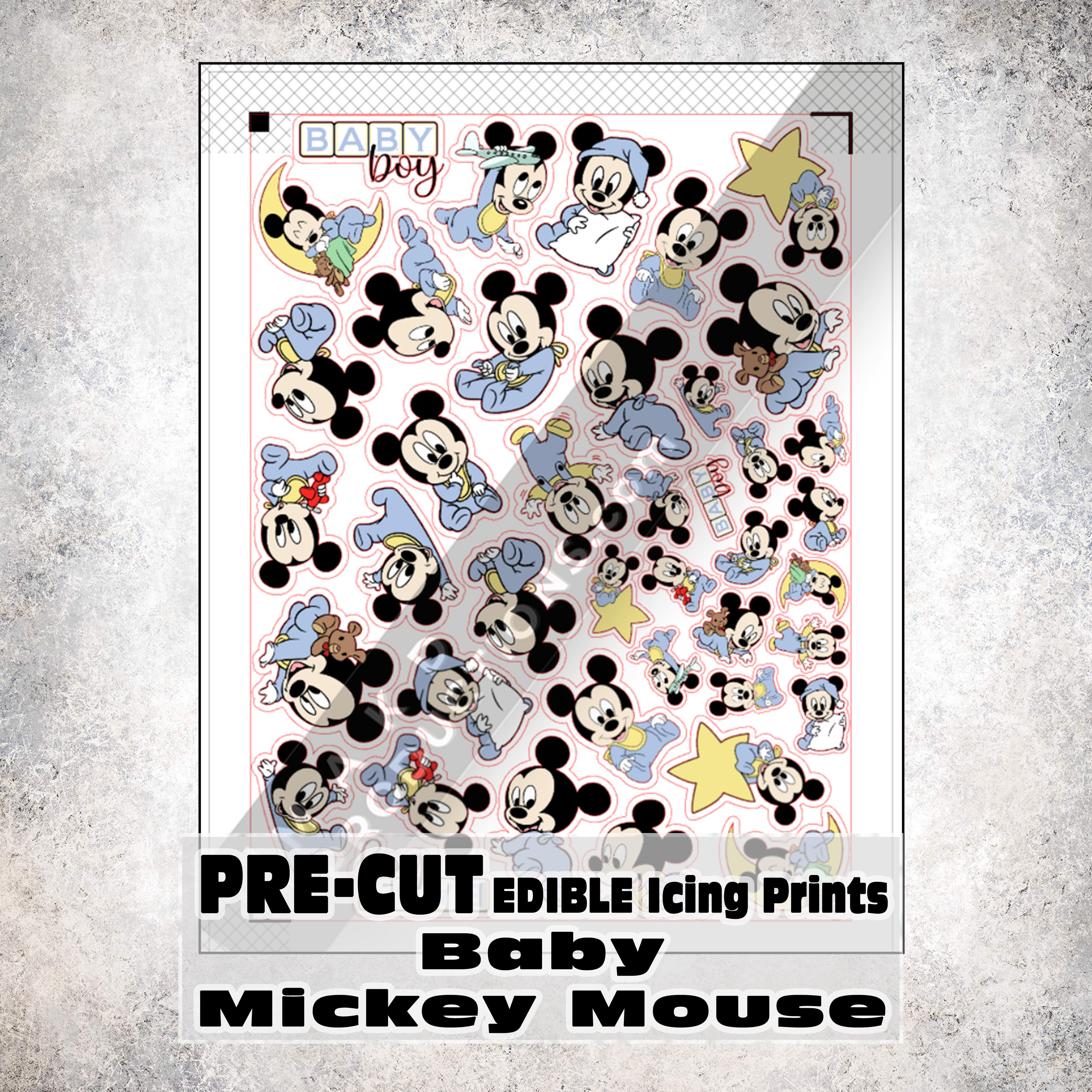 MAK D Productions Pre-Cut Edible Printed Baby Boy Mickey Mouse Icing Sugar Sheet Fondant Cake / Cup Cake Decoration Graphics