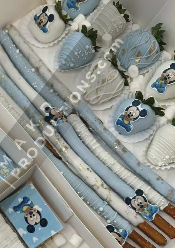 MAK D Productions Pre-Cut Edible Printed Baby Boy Mickey Mouse Icing Sugar Sheet Fondant Cake / Cup Cake Decoration Graphics