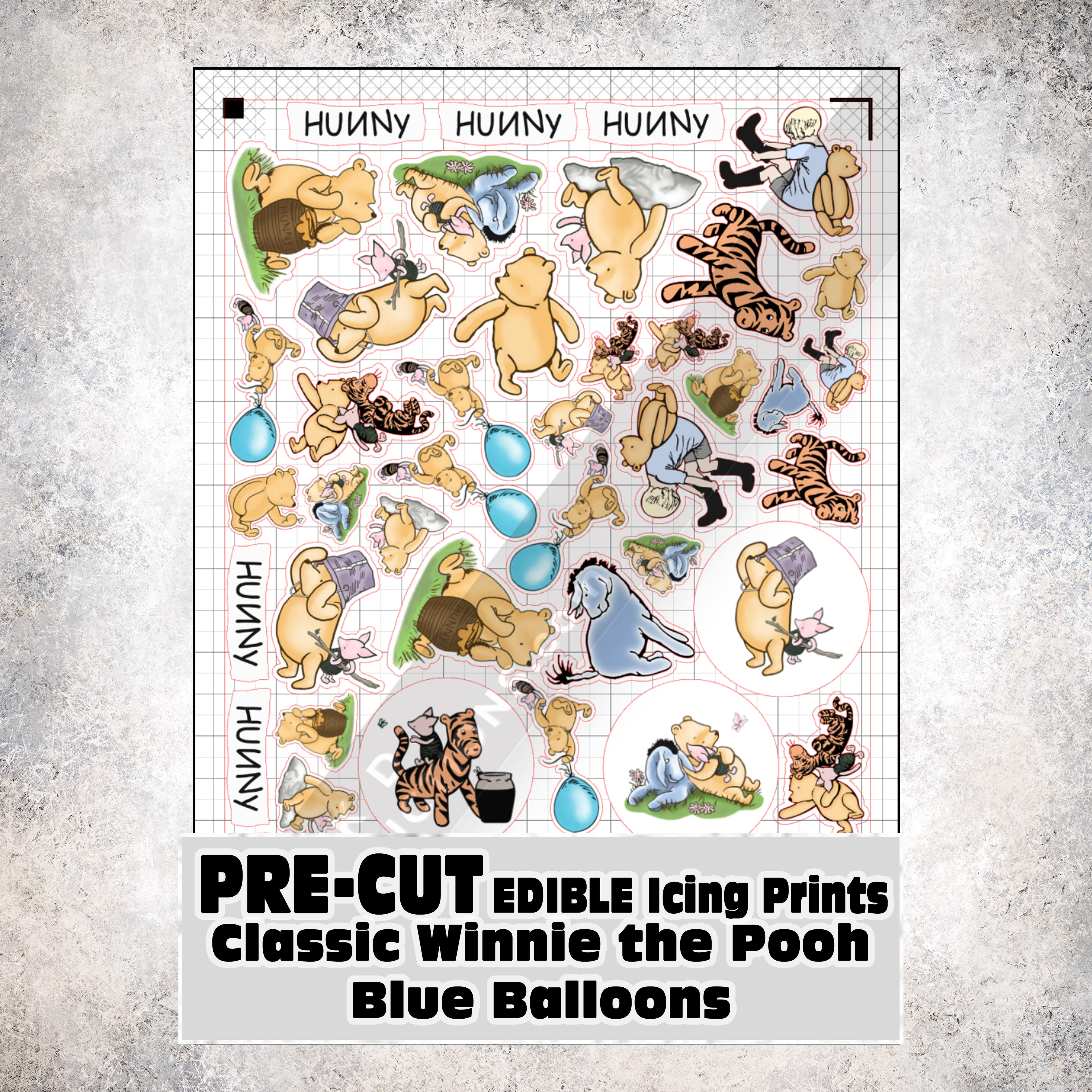 MAK D Productions Pre-Cut Edible Printed Classic Winnie the Pooh Blue Balloons Icing Sugar Sheet Fondant Cake / Cup Cake Decoration Graphics