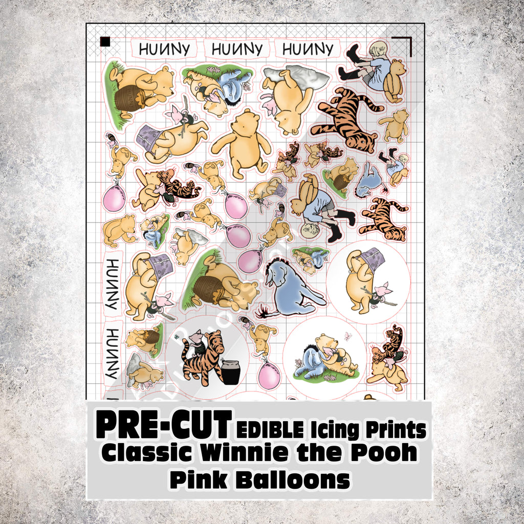 MAK D Productions Pre-Cut Edible Printed Classic Winnie the Pooh Pink Balloons Icing Sugar Sheet Fondant Cake / Cup Cake Decoration Graphics