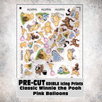 MAK D Productions Pre-Cut Edible Printed Classic Winnie the Pooh Pink Balloons Icing Sugar Sheet Fondant Cake / Cup Cake Decoration Graphics