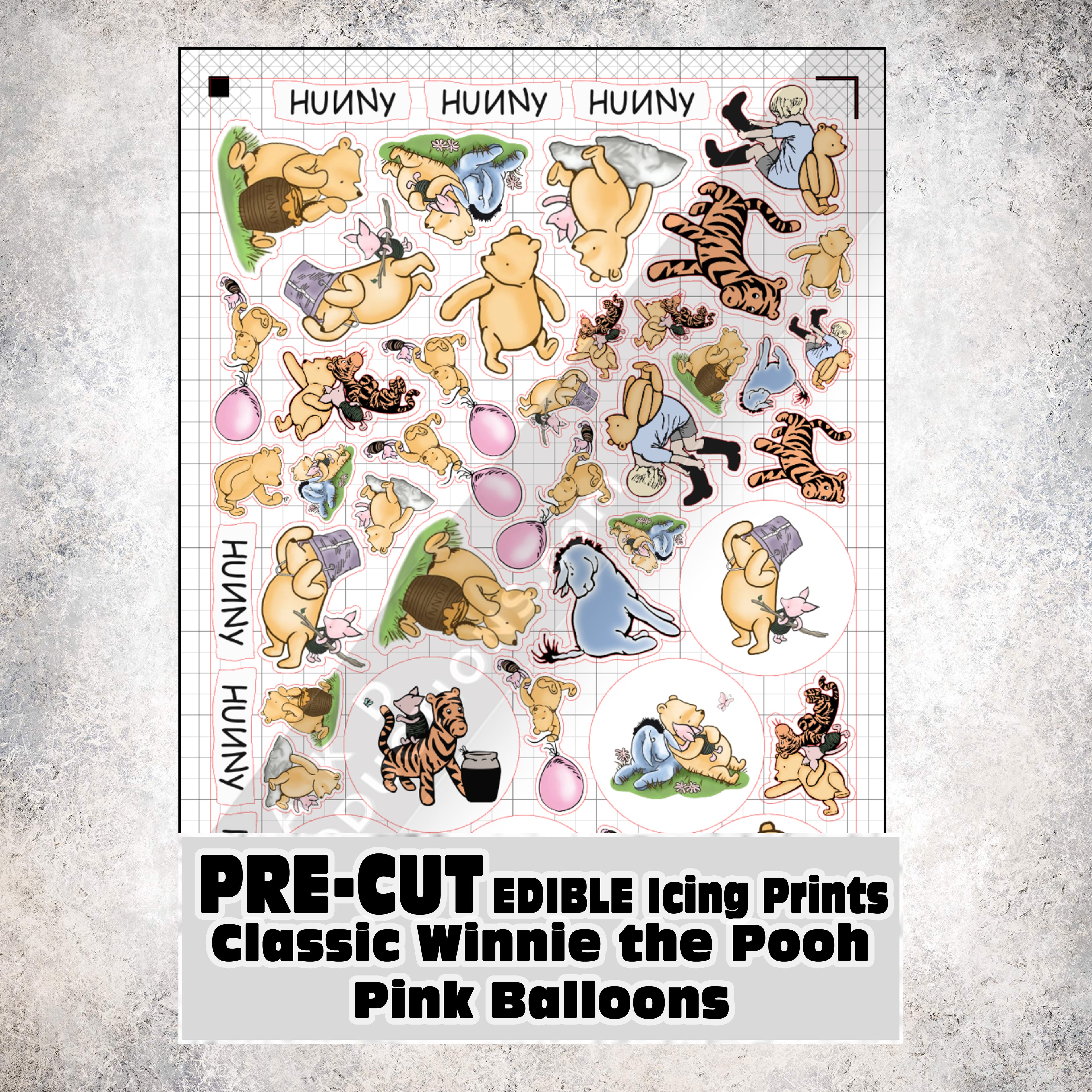 MAK D Productions Pre-Cut Edible Printed Classic Winnie the Pooh Pink Balloons Icing Sugar Sheet Fondant Cake / Cup Cake Decoration Graphics