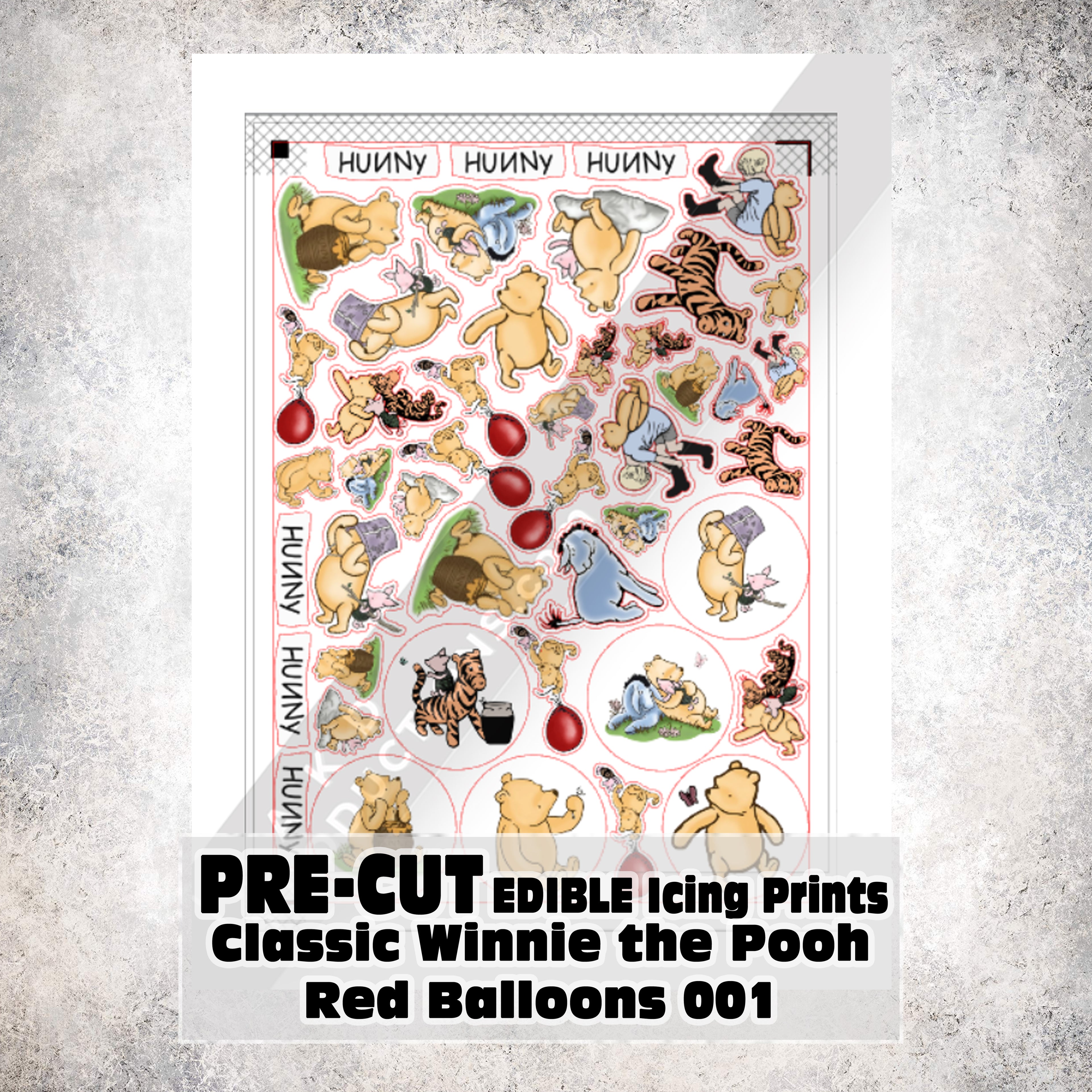 MAK D Productions Pre-Cut Edible Printed Classic Winnie the Pooh Red Balloons 001 Icing Sugar Sheet Fondant Cake / Cup Cake Decoration Graphics