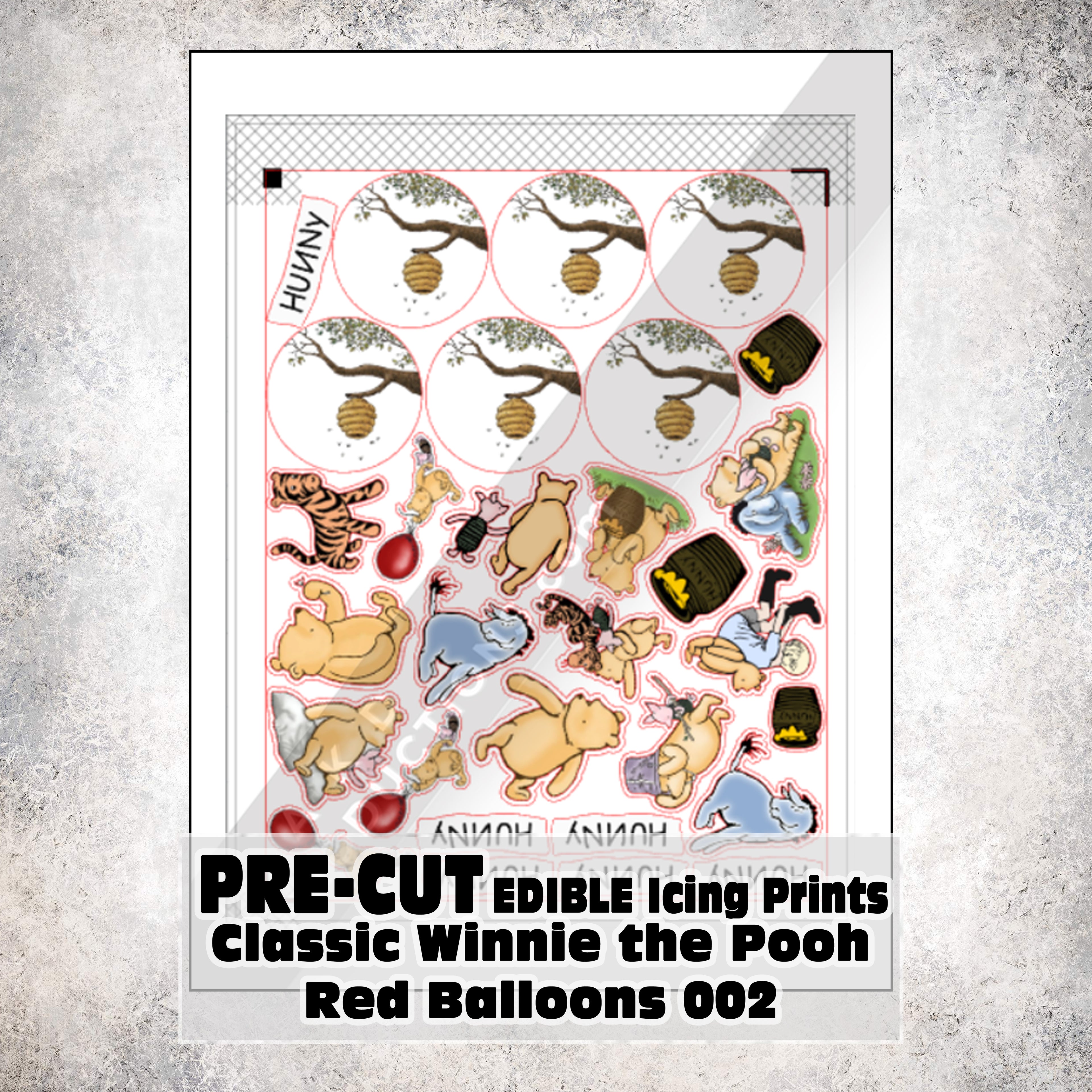 MAK D Productions Pre-Cut Edible Printed Classic Winnie the Pooh Red Balloons 002 Icing Sugar Sheet Fondant Cake / Cup Cake Decoration Graphics