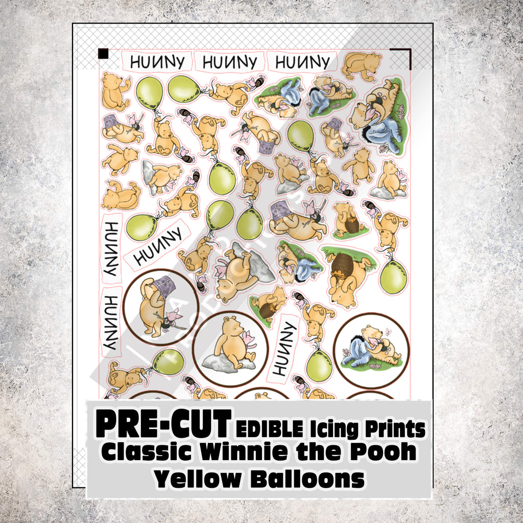 MAK D Productions Pre-Cut Edible Printed Classic Winnie the Pooh Yellow Balloons Icing Sugar Sheet Fondant Cake / Cup Cake Decoration Graphics