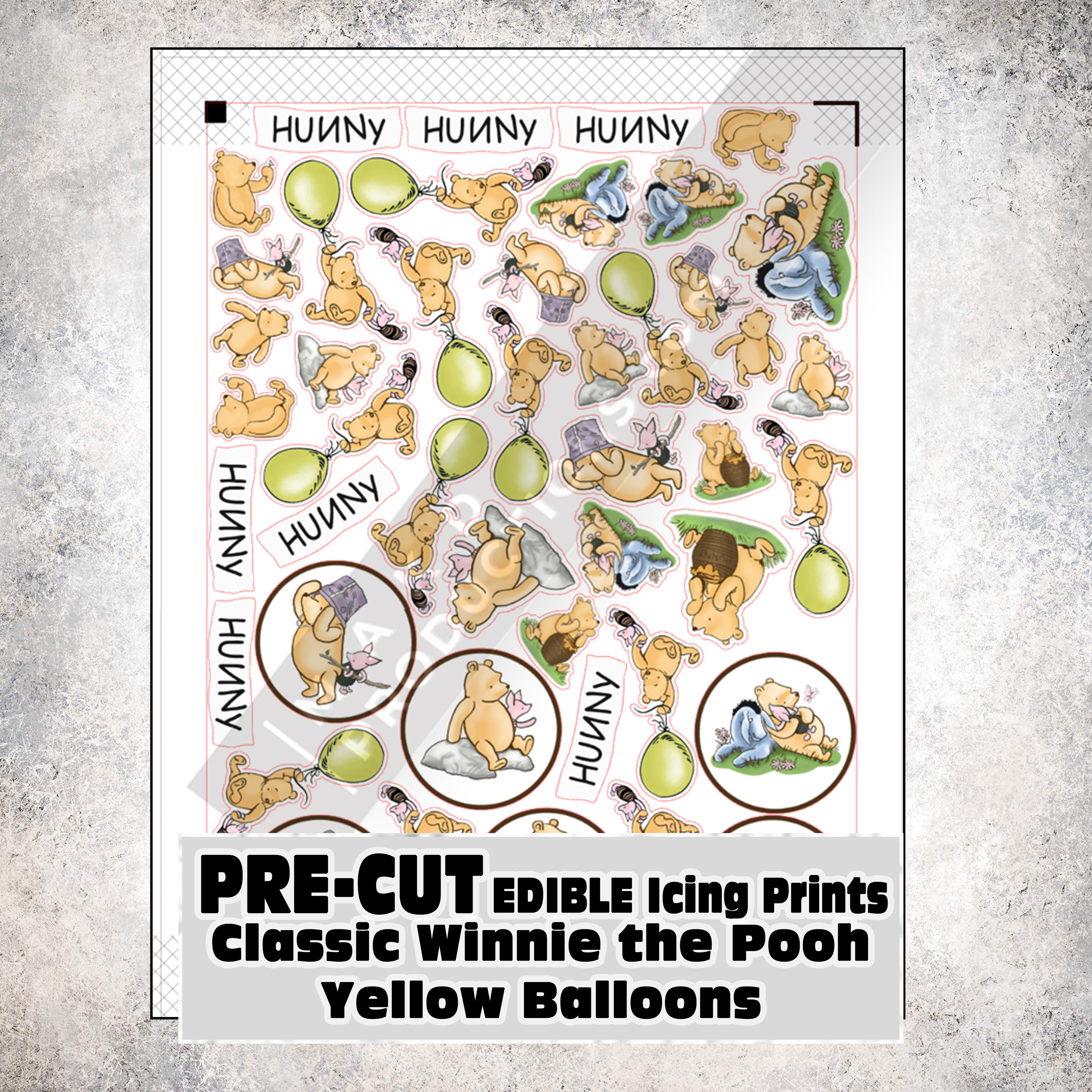 MAK D Productions Pre-Cut Edible Printed Classic Winnie the Pooh Yellow Balloons Icing Sugar Sheet Fondant Cake / Cup Cake Decoration Graphics