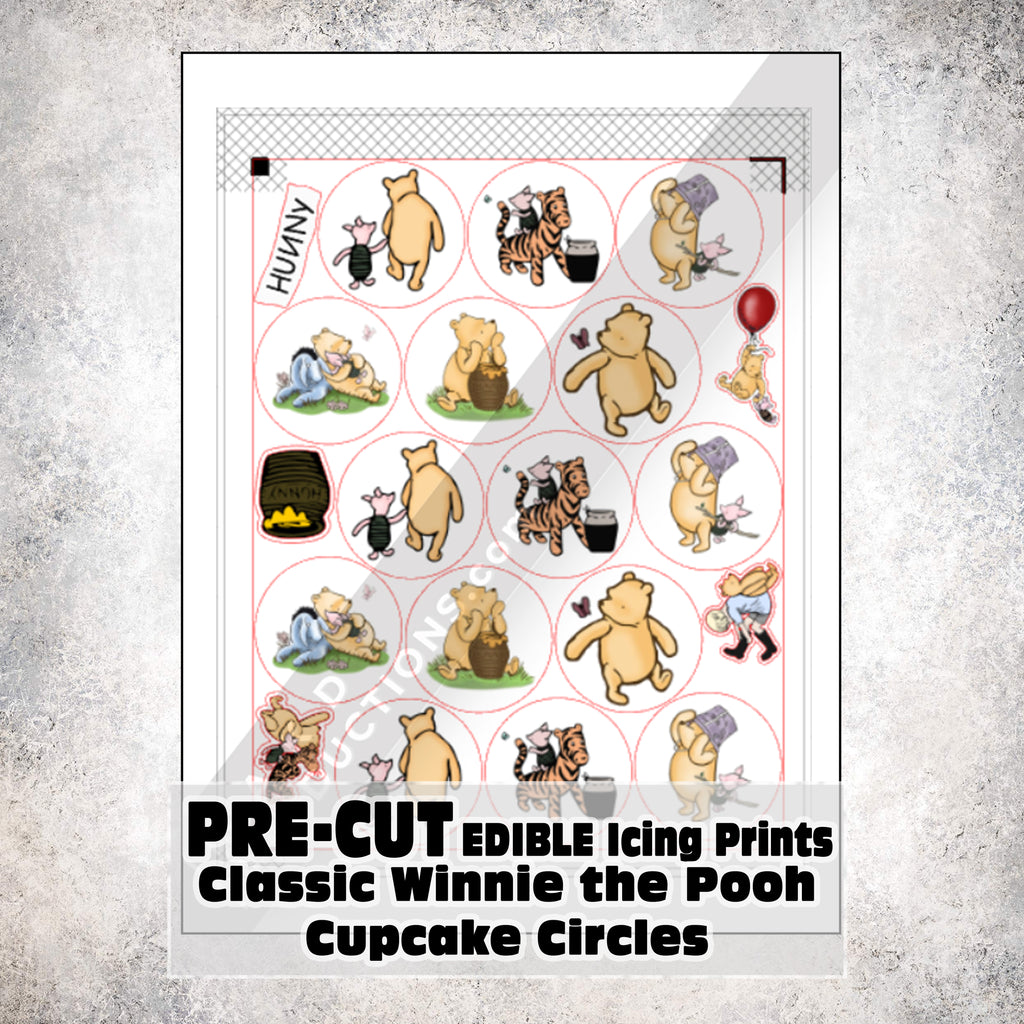 MAK D Productions Pre-Cut Edible Printed Classic Winnie the Pooh Cup Cake Circles Icing Sugar Sheet Fondant Cake / Cup Cake Decoration Graphics