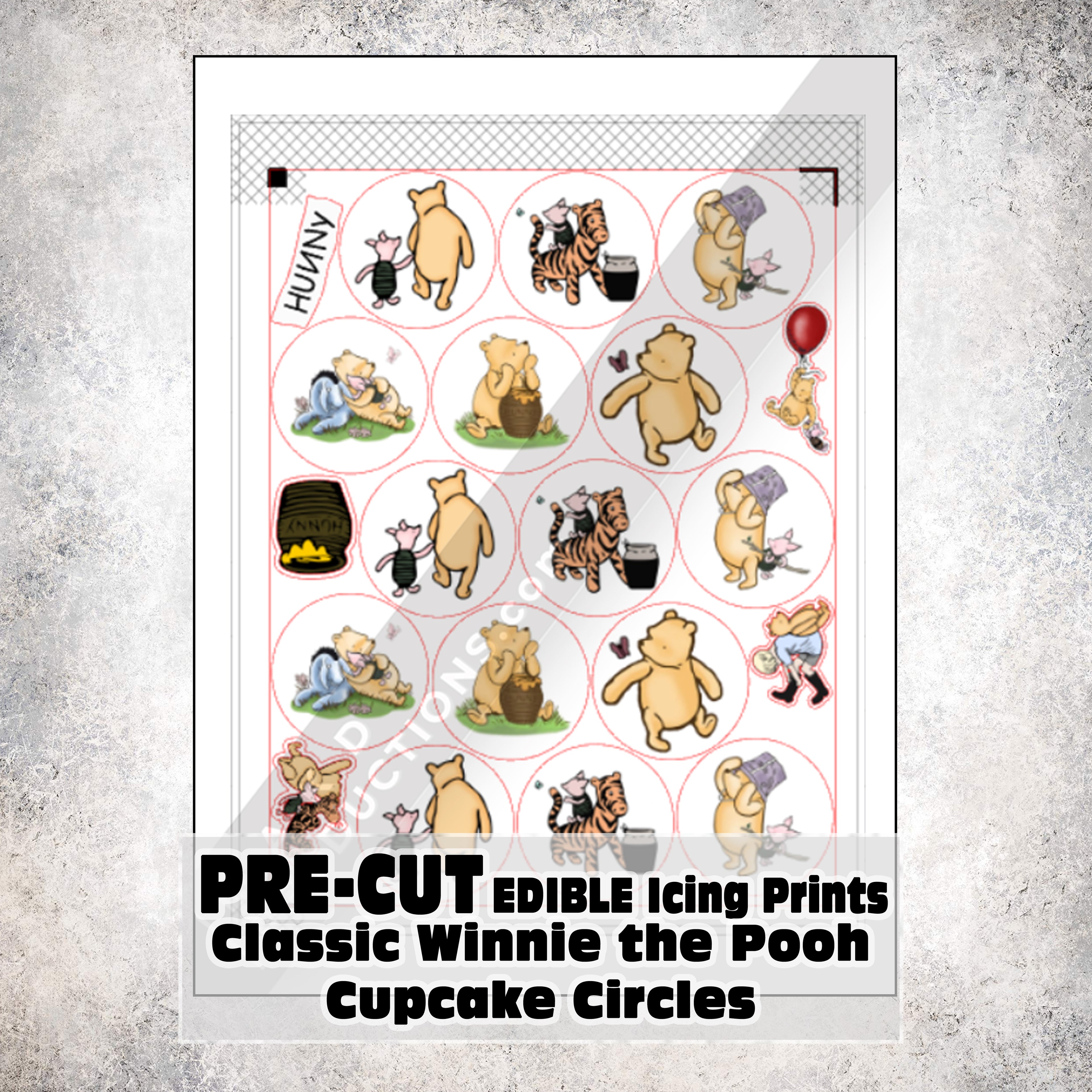 MAK D Productions Pre-Cut Edible Printed Classic Winnie the Pooh Cup Cake Circles Icing Sugar Sheet Fondant Cake / Cup Cake Decoration Graphics