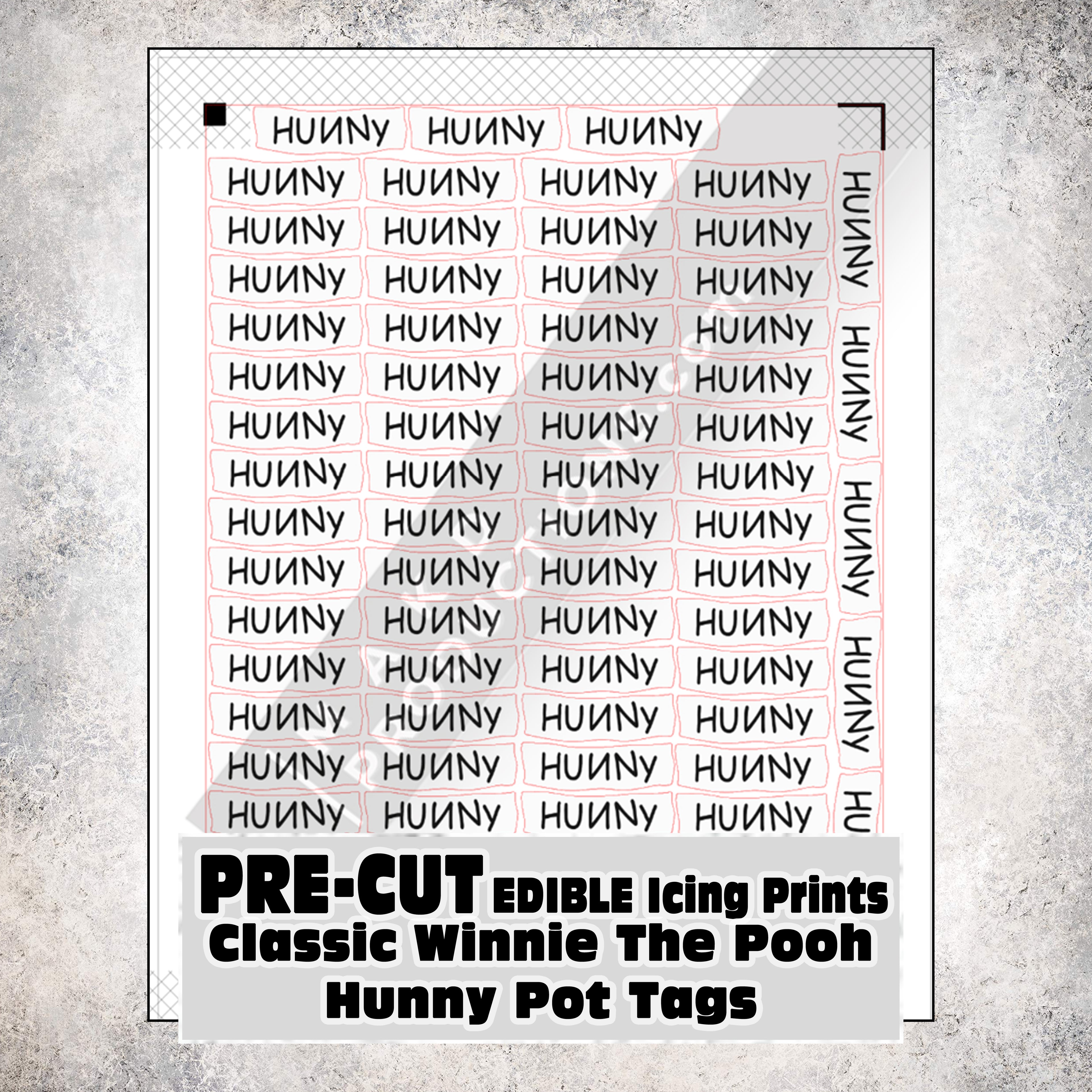 MAK D Productions Pre-Cut Edible Printed Classic Winnie the Pooh Hunny Jar Label Tags Icing Sugar Sheet Fondant Cake / Cup Cake Decoration Graphics