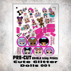 MAK D Productions Pre-Cut Edible Printed Cute Glitter Dolls 001 Icing Sugar Sheet Fondant Cake / Cup Cake Decoration Graphics