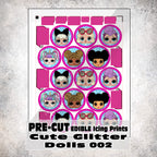 MAK D Productions Pre-Cut Edible Printed Cute Glitter Dolls 002 Icing Sugar Sheet Fondant Cake / Cup Cake Decoration Graphics
