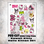 MAK D Productions Pre-Cut Edible Printed Kawaii Kitty Cat Hello Kitten 001 Icing Sugar Sheet Fondant Cake / Cup Cake Decoration Graphics