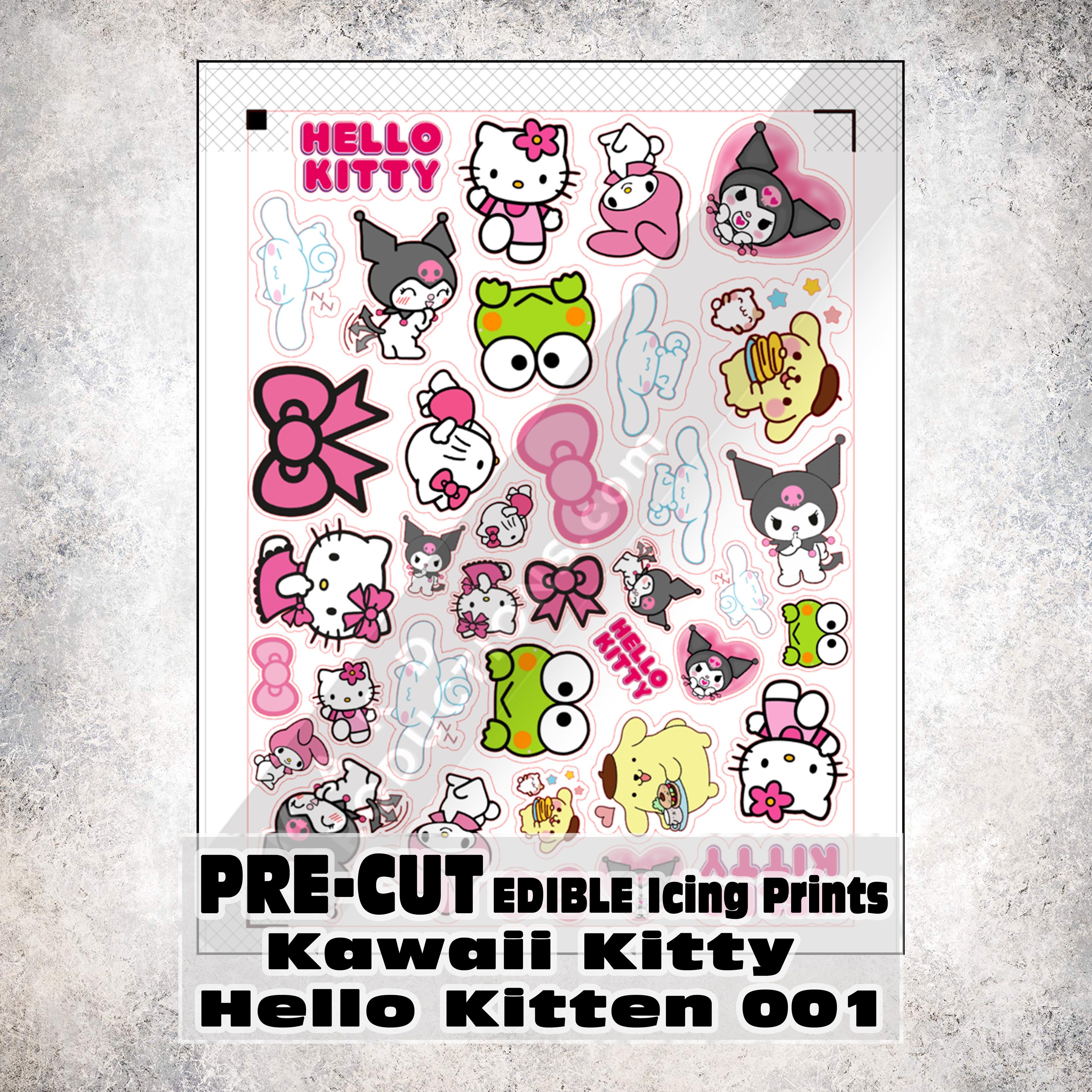 MAK D Productions Pre-Cut Edible Printed Kawaii Kitty Cat Hello Kitten 001 Icing Sugar Sheet Fondant Cake / Cup Cake Decoration Graphics