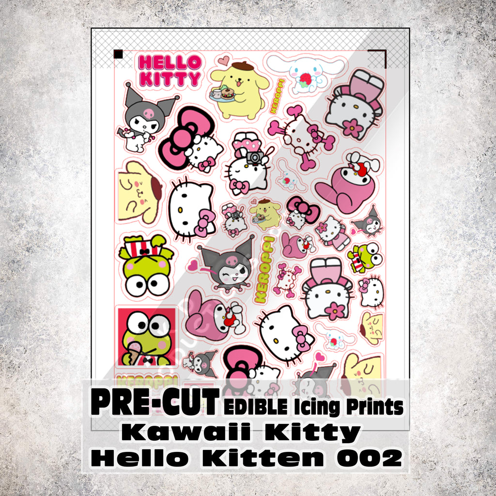MAK D Productions Pre-Cut Edible Printed Kawaii Kitty Cat Hello Kitten 002 Icing Sugar Sheet Fondant Cake / Cup Cake Decoration Graphics