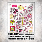 MAK D Productions Pre-Cut Edible Printed Kawaii Kitty Cat Hello Kitten 002 Icing Sugar Sheet Fondant Cake / Cup Cake Decoration Graphics