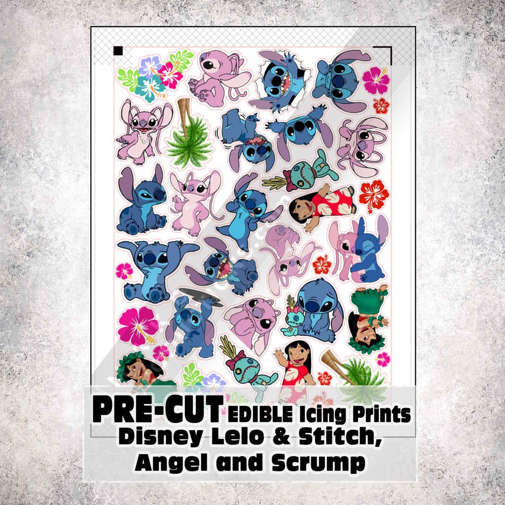 MAK D Productions Pre-Cut Edible Printed Lelo and Stitch Angel Scrump Icing Sugar Sheet Fondant Cake / Cup Cake Decoration Graphics
