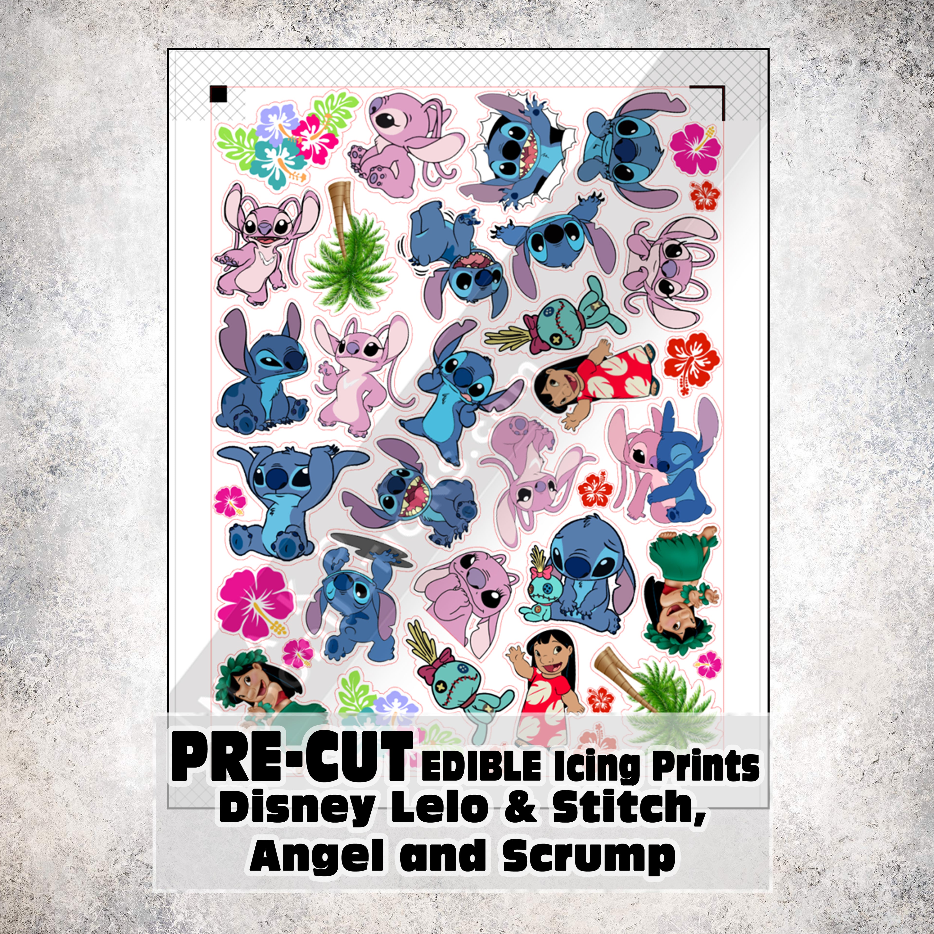 MAK D Productions Pre-Cut Edible Printed Lelo and Stitch Angel Scrump Icing Sugar Sheet Fondant Cake / Cup Cake Decoration Graphics