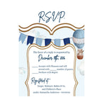 3.5x5 Vertical PRINTED Wedding R.S.V.P. Card - Baby Boy Banner Hot Air Balloon