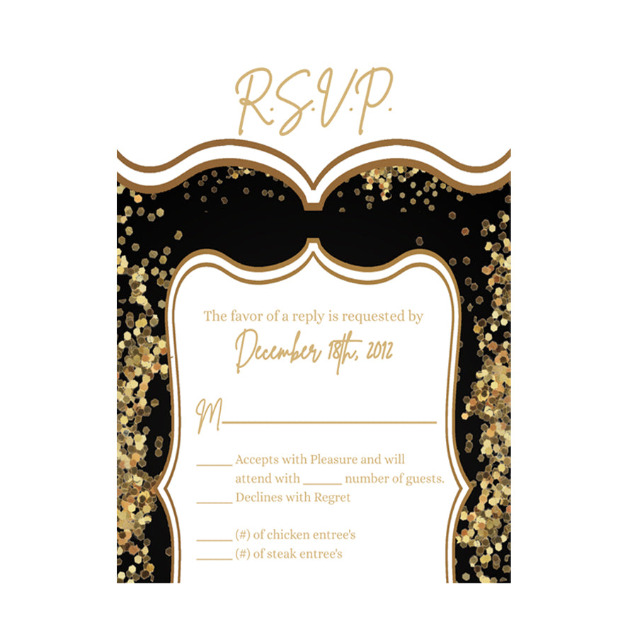 3.5x5 Vertical PRINTED Wedding R.S.V.P. Card - Golden Glitter