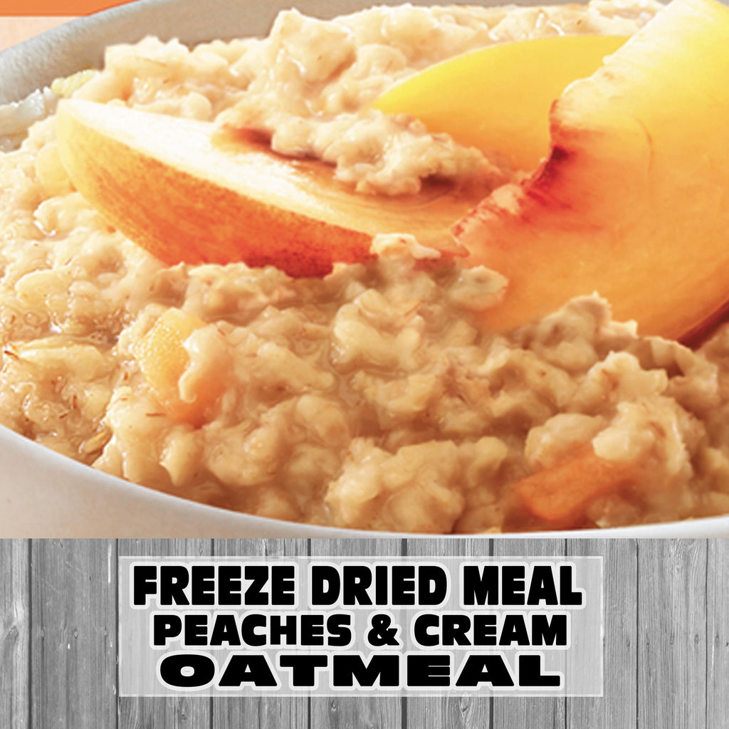 MAK D Productions Peaches and Cream Oatmeal Freeze Dried Meal Camping Hunting Preppers Kayaking Backpacking Hiking Breakfast Easy Bag Food