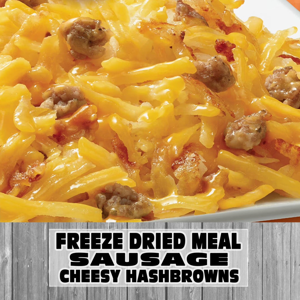 MAK D Productions Pork  Sausage Cheesy Hashbrowns Freeze Dried Meal Camping Hunting Preppers Kayaking Backpacking Hiking Breakfast Bag Food