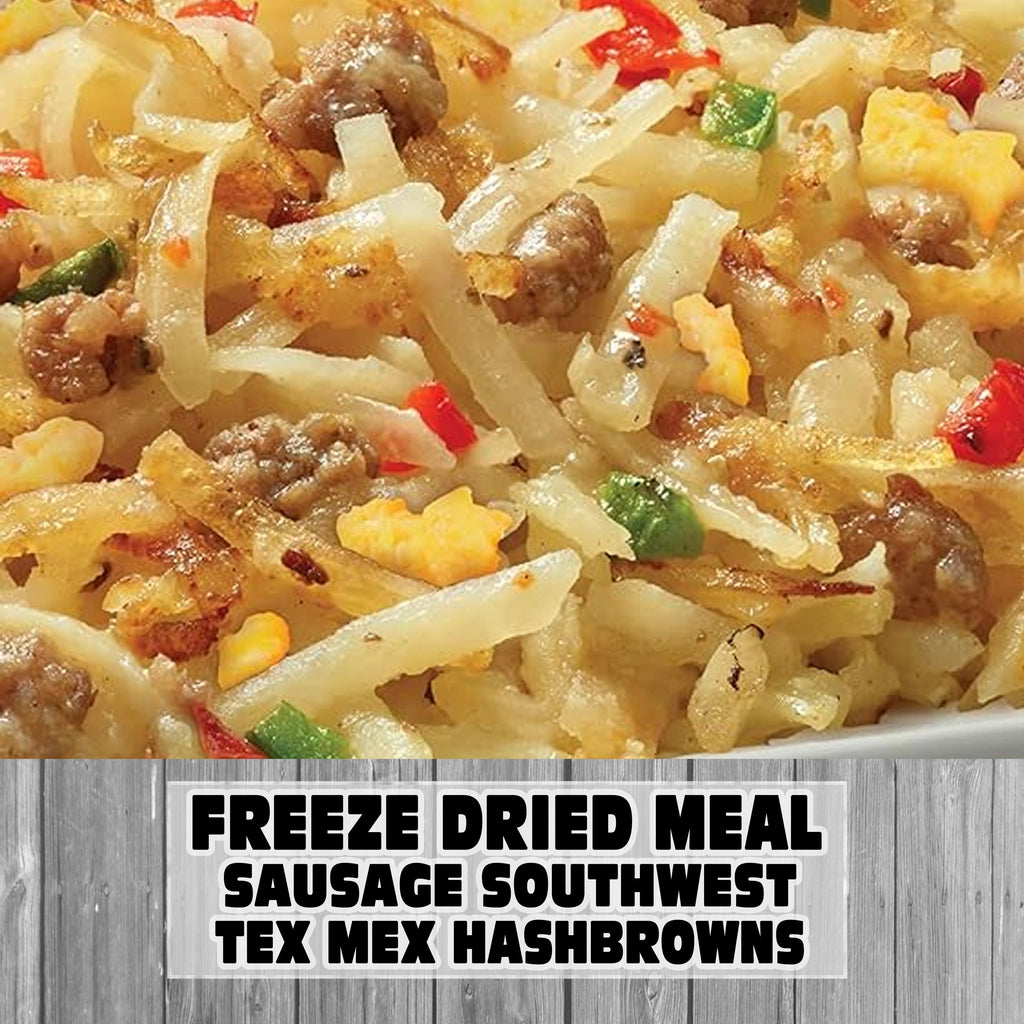 MAK D Productions Sausage Southwest Tex-Mex Hashbrowns HOT Freeze Dried Meal Camping Hunting Preppers Kayaking Backpacking Hiking Breakfast