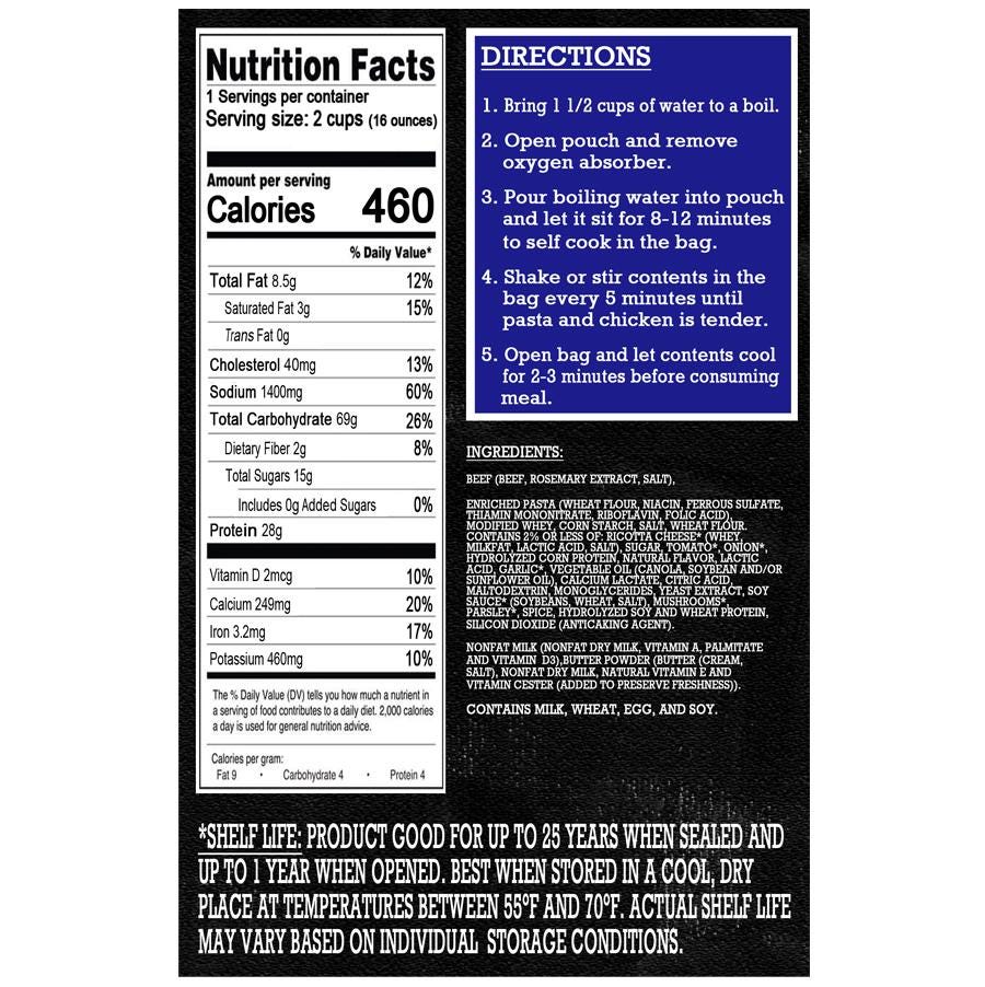 MAK D Productions Beef Pasta Stroganoff Freeze Dried Meal Camping Hunting Prep Backpacking Hiking Kayaking Fishing Emergency Easy Bag Food