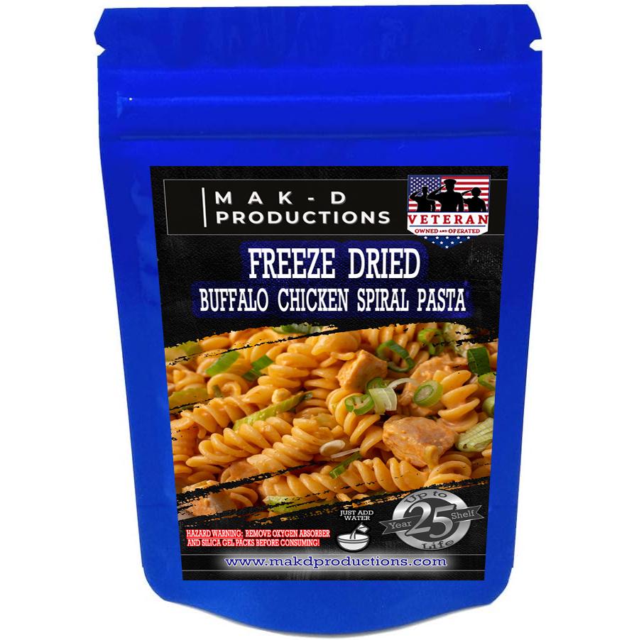 MAK D Productions Buffalo Chicken Spiral Pasta Freeze Dried Meal Camping Hunting Preppers Backpacking Hiking Kayaking Fishing Easy Bag Food