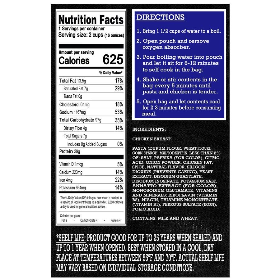 MAK D Productions Buffalo Chicken Spiral Pasta Freeze Dried Meal Camping Hunting Preppers Backpacking Hiking Kayaking Fishing Easy Bag Food