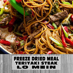 MAK D Productions Beef STEAK Pasta Teriyaki Steak Lo Mein Freeze Dried Meal Camping Hunting Prep Backpacking Hiking Kayaking Easy Bag Food