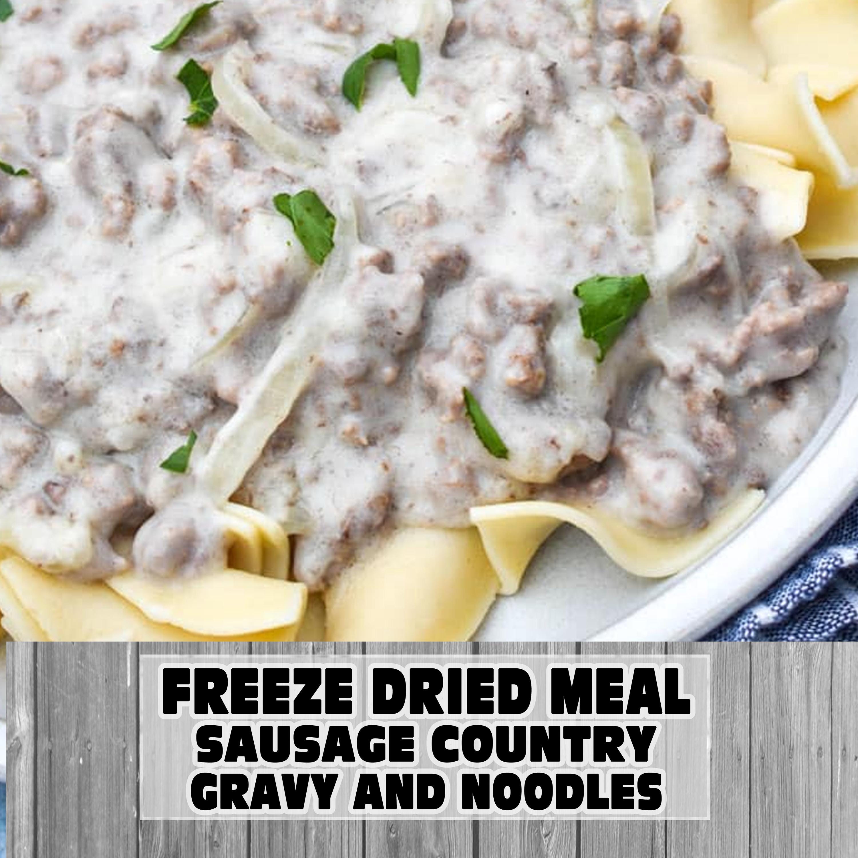 MAK D Productions Pork Sausage Gravy & Noodles Freeze Dried Meal Camping Hunting Preppers Backpacking Hiking Kayaking Fishing Easy Bag Food