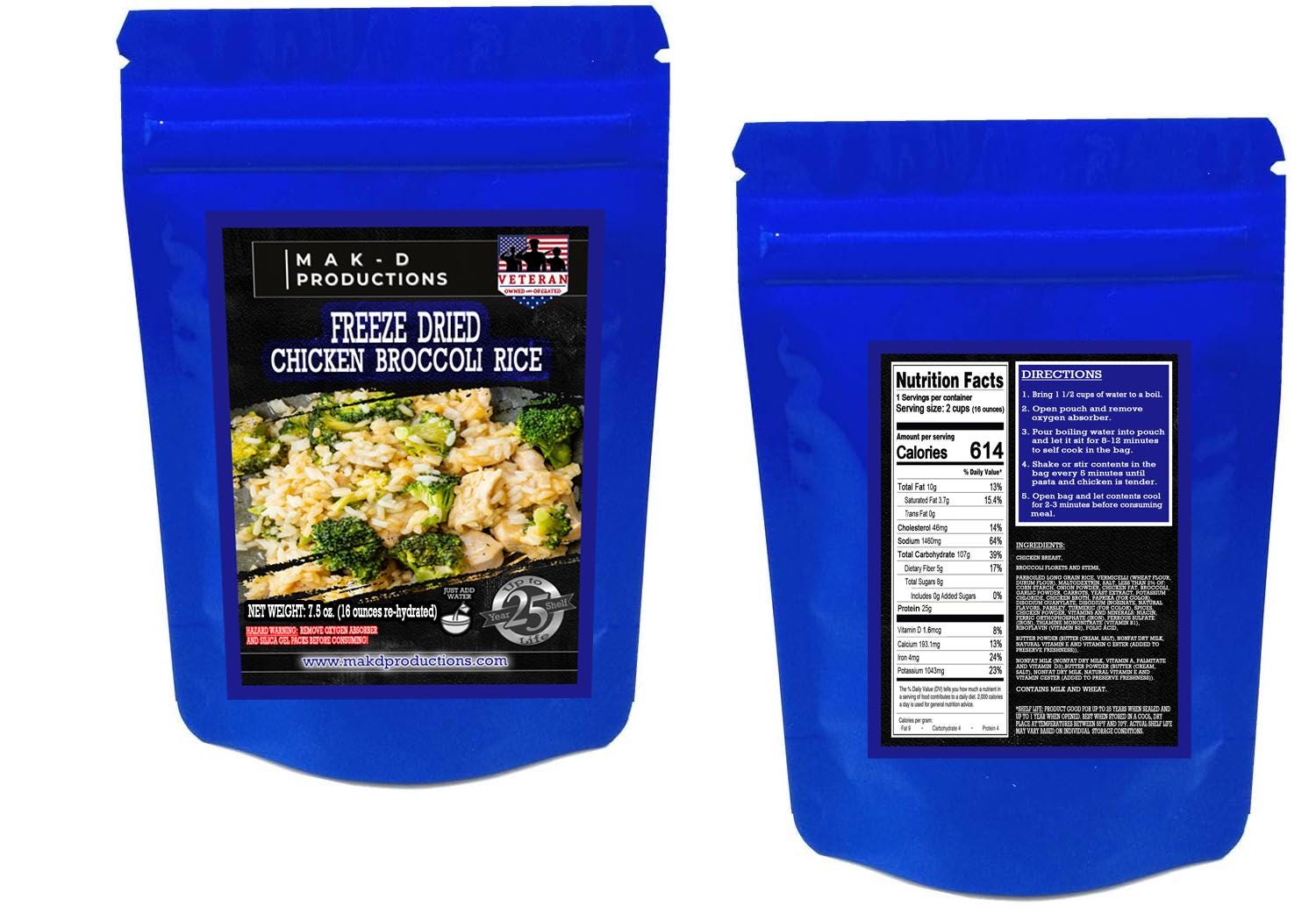 MAK D Productions Chicken & Cilantro Lime Rice Freeze Dried Meal Camping Hunting Preppers Backpacking Hiking Kayaking Fishing Easy Bag Food