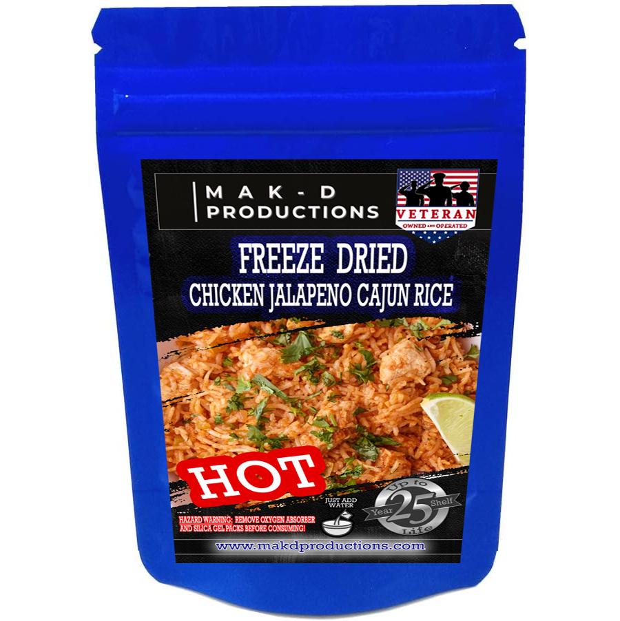 MAK D Productions Chicken Jalapeno Cajun Rice (HOT) Freeze Dried Meal Camping Hunting Preppers Backpacking Hiking Kayaking Fishing Bag Food