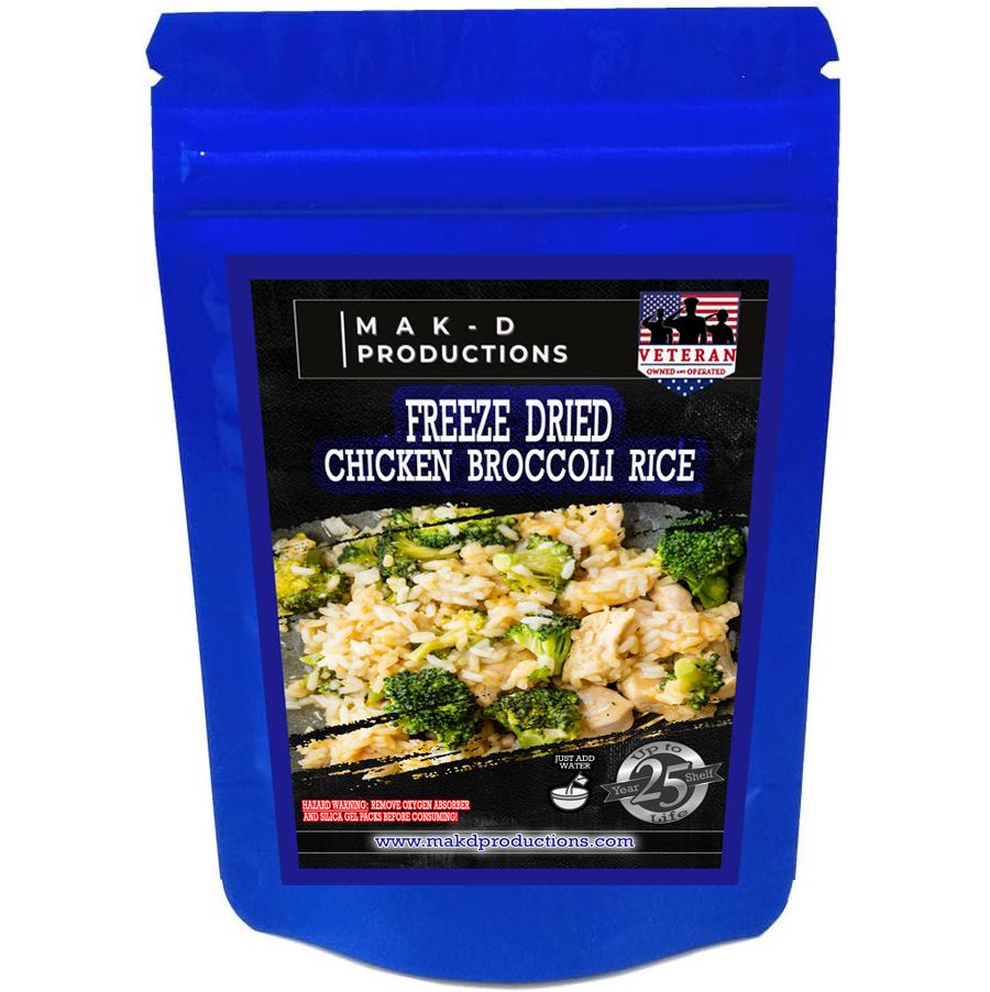 MAK D Productions Chicken, Broccoli and Rice Freeze Dried Meal Camping Hunting Prepper Backpacking Hiking Kayaking Fishing Emergency BagFood