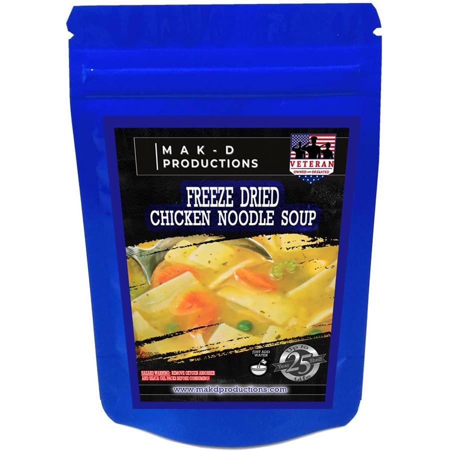 MAK D Productions Chicken Noodle Soup Freeze Dried Meal Camping Hunting Preppers Backpacking Hiking Kayaking Fishing Bag Food