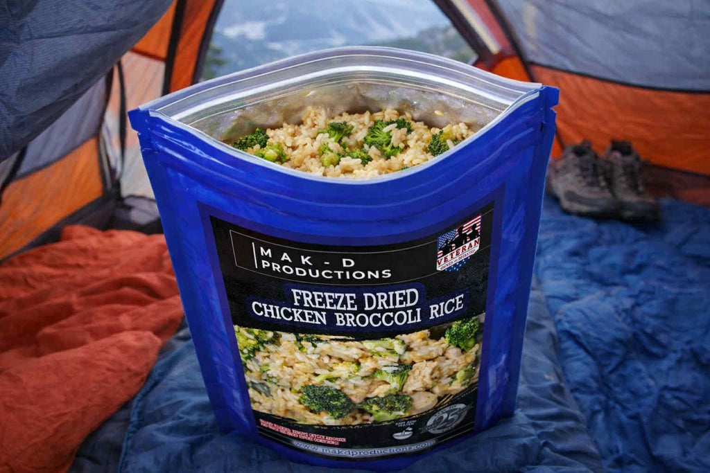 MAK D Productions Chicken, Broccoli and Rice Freeze Dried Meal Camping Hunting Prepper Backpacking Hiking Kayaking Fishing Emergency BagFood