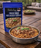MAK D Productions Beef Pasta Spaghetti Marinara Freeze Dried Meal Camping Hunting Preppers Backpacking Hiking Kayaking Fishing Easy Bag Food