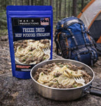 MAK D Productions Beef Pasta Potatoes Stroganoff Freeze Dried Meal Camping Hunting Prepper Backpacking Hiking Kayaking Fishing Easy Bag Food